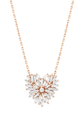 Classic Small Heart Necklace, 18K Rose Gold & Diamonds
